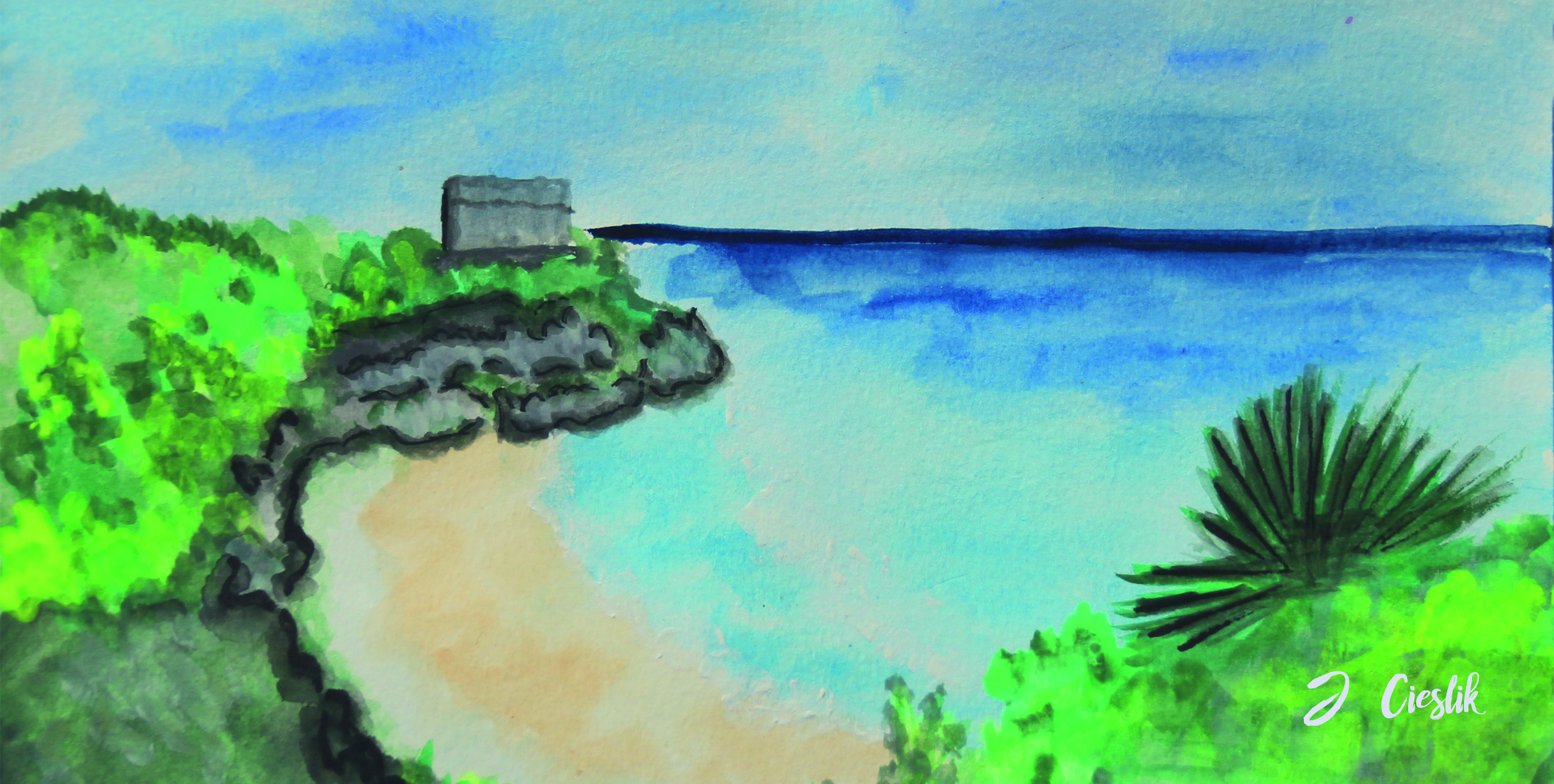 Tulum, Mexiko in Aquarell gemalt